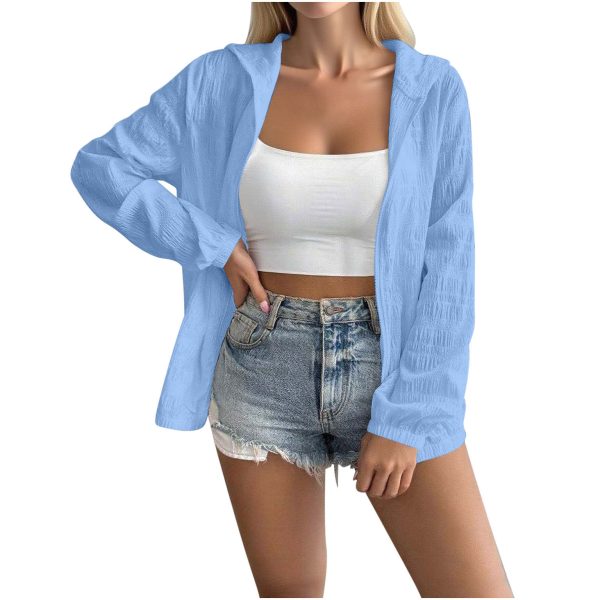 Women's Solid Color Jacquard Long Sleeve Cardigan Top - Image 3