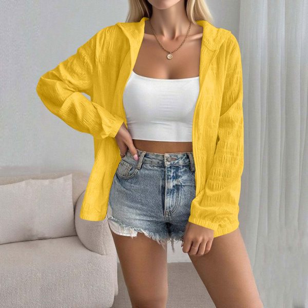 Women's Solid Color Jacquard Long Sleeve Cardigan Top - Image 10